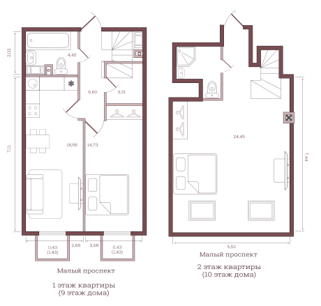 Однокомнатная квартира 72.98 м²