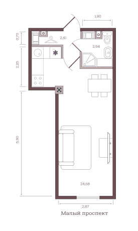 Студия 30 м²